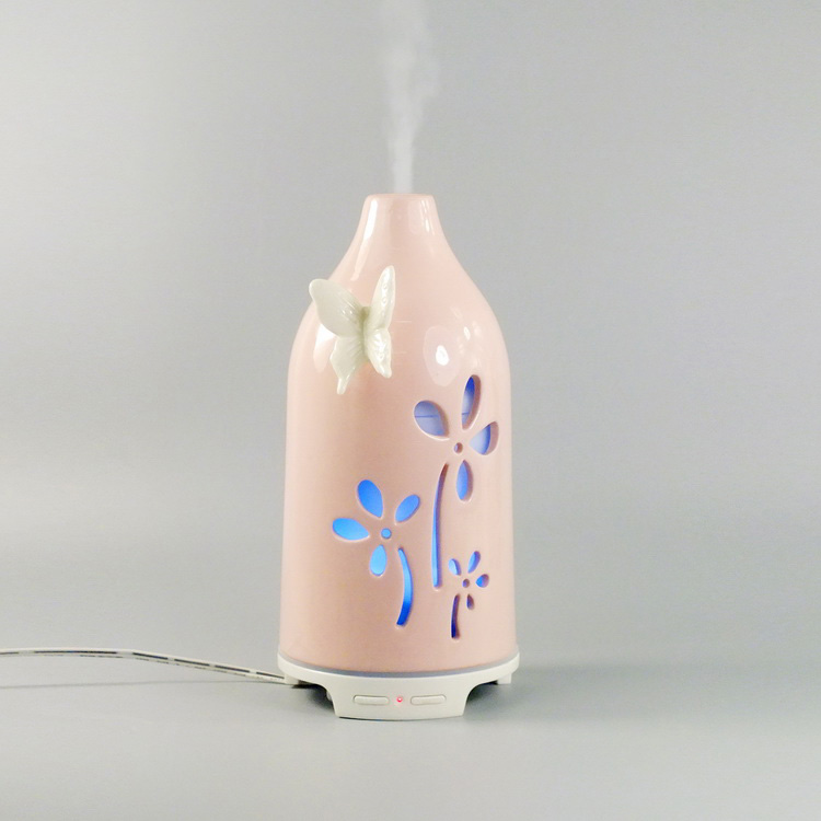 Humidifer porcelain aroma air diffuser butterfly pink flower cover004