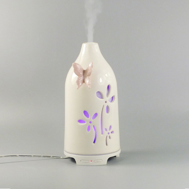 Humidifier porcelain butterfly white flower cover room diffuser