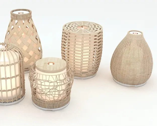 Green-Life original bamboo woven aroma diffuser collection combining natural bamboo with ceramic and glass, designed for private label home fragrance brands, importers and retailers.