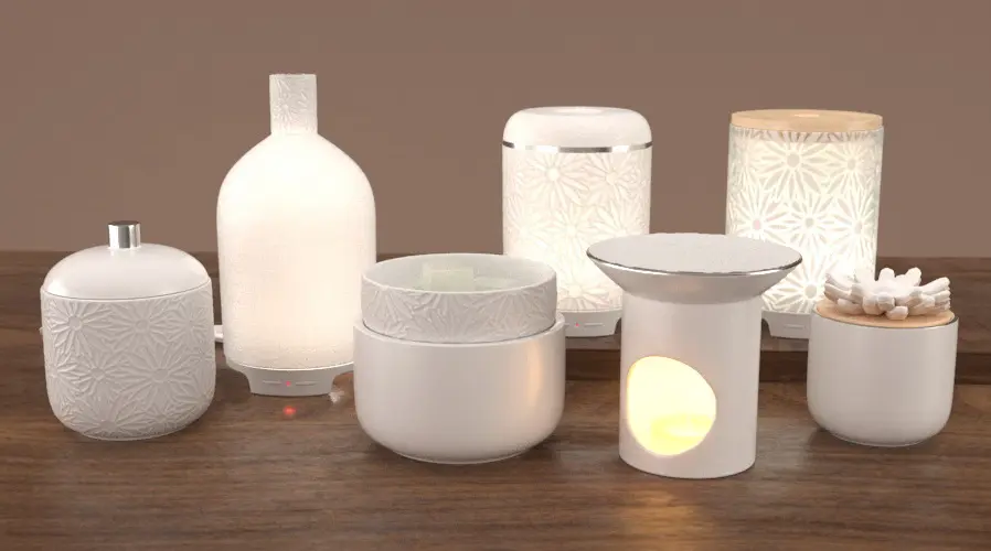 Green-Life original white daisy aroma décor series in translucent ceramic, developed for B2B fragrance, gift and lifestyle buyers seeking elegant OEM and ODM design solutions.