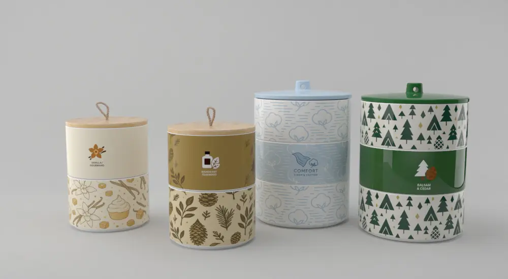 Green-Life original stackable candle jar series featuring modular ceramic vessels with mix-and-match decals, textures and glaze colors for B2B candle brands, gifting programs and OEM or ODM development.